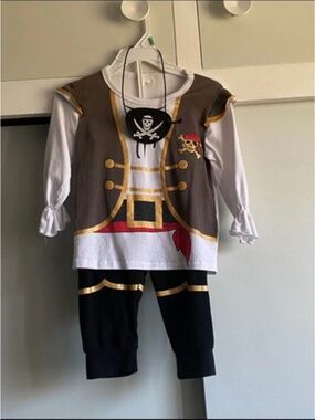 Kids Pirate Costume Full Set - Brown, Black & White (12 to 18 months)
